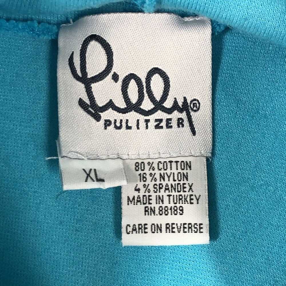 VINTAGE Lilly Pulitzer Hoodie Sweatshirt Womens XL Turquoise Blue Terry Y2K - Picture 2 of 7